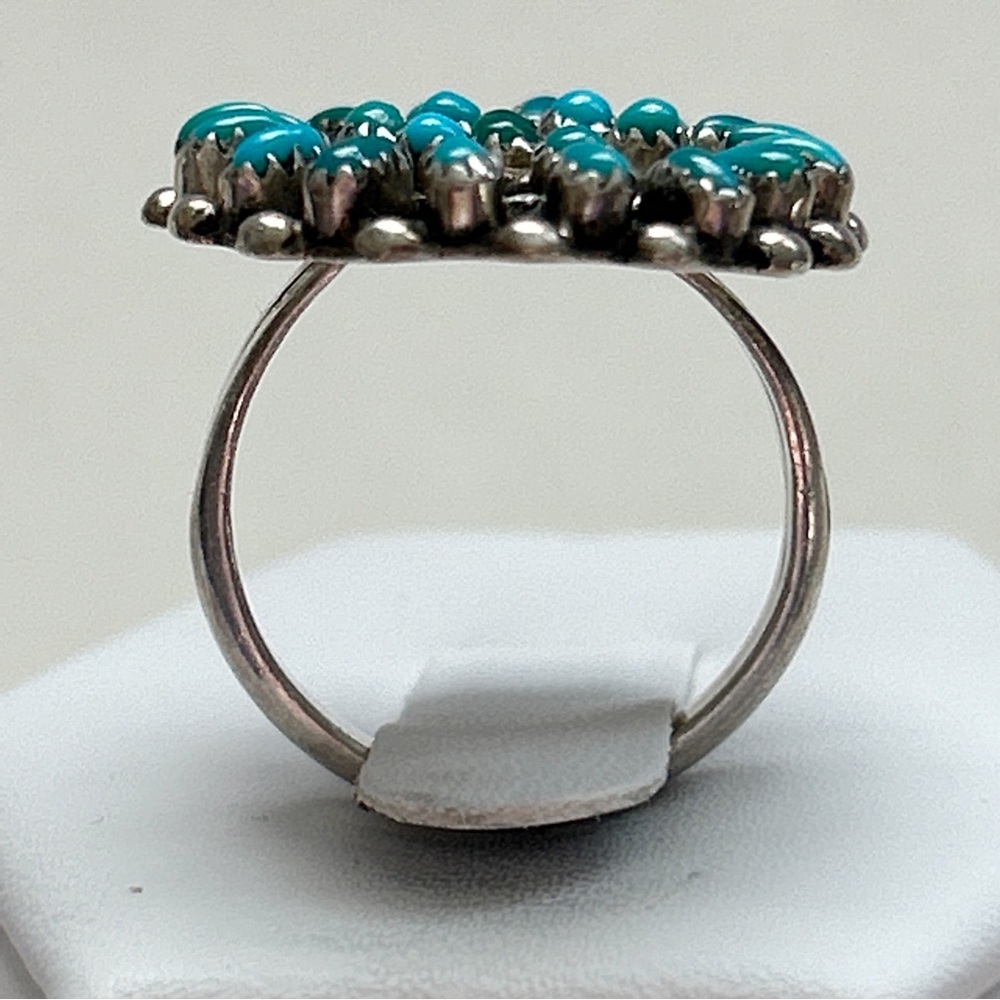 Vintage Zuni Turquoise Cluster Sterling Silver Ring - Picture 6 of 14